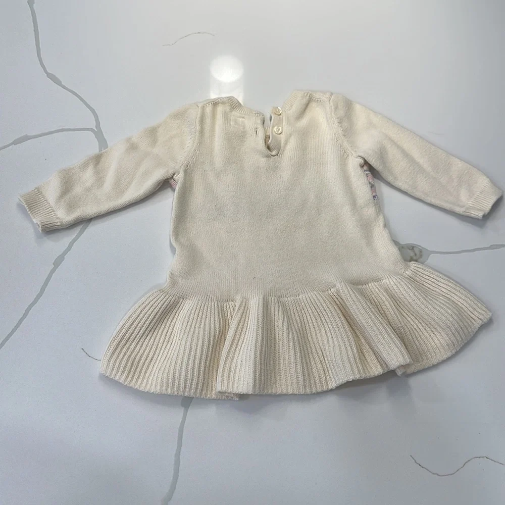Gap baby 100% cotton sweater dress fair isle cream pink purple size 6-12 months